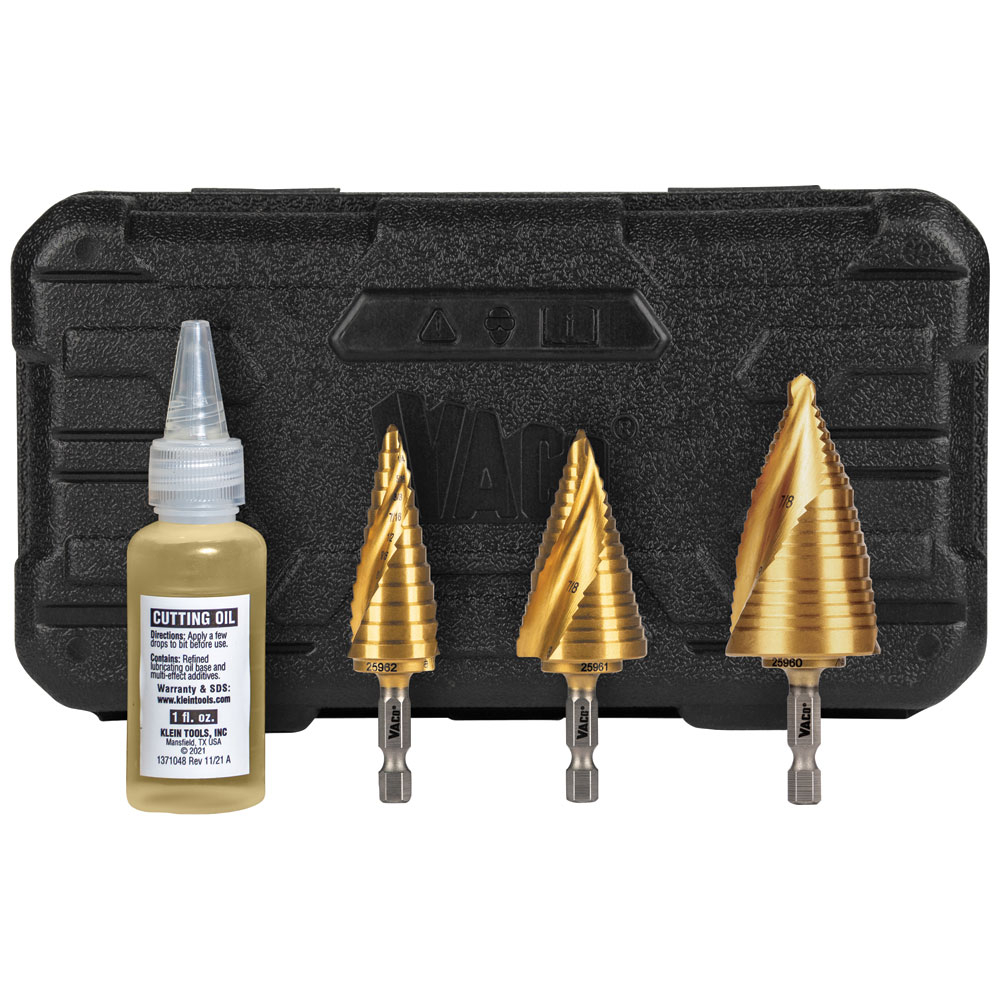 Klein Step Bit Kit, Spiral Double-Fluted, Vaco, 3-Piece # 25951