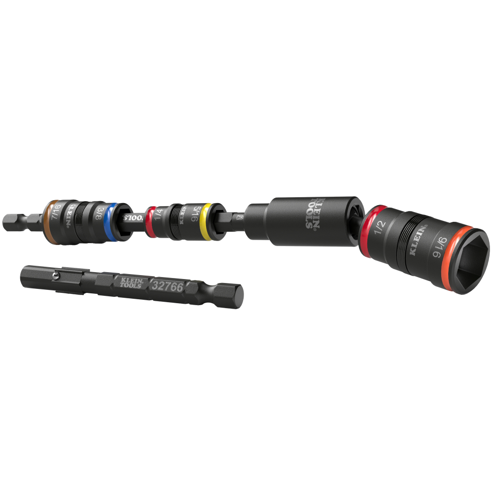 Klein Impact Flip Socket Set with Swivel Adapter, 6 Piece # 32984