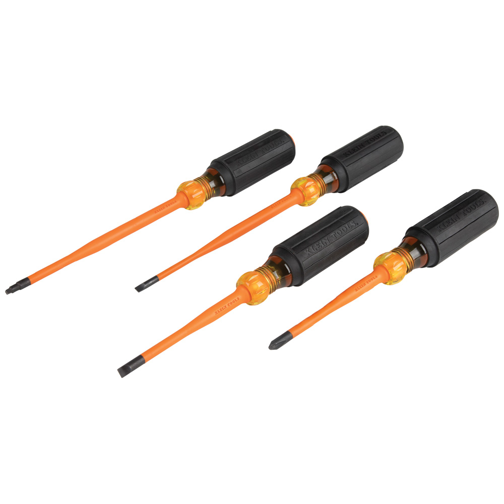 Klein Screwdriver Set, Slim-Tip Insulated Phillips, Cabinet, Square, 4-Piece # 33734INS