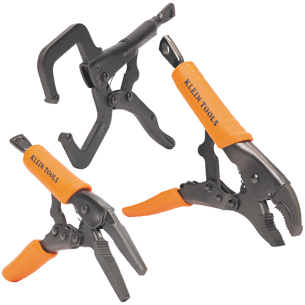 Klein Locking Pliers Set, C-Clamp, Long Nose, Curved Jaw, 3-Piece # 38664
