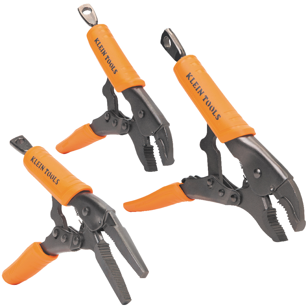 Klein Locking Pliers, Long Nose 6-Inch, Curved Jaw 7- and 10-Inch, 3-Piece # 38665