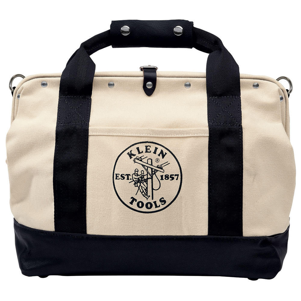 Klein Tool Bag, Canvas with Leather Bottom, 11 Pockets, 18-Inch # 5003-18