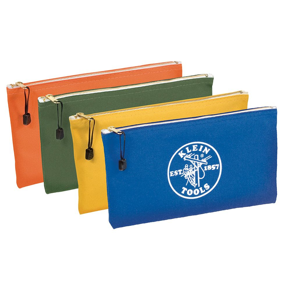 Klein Zipper Bags, Canvas Tool Pouches Olive/Orange/Blue/Yellow, 4-Pack # 5140