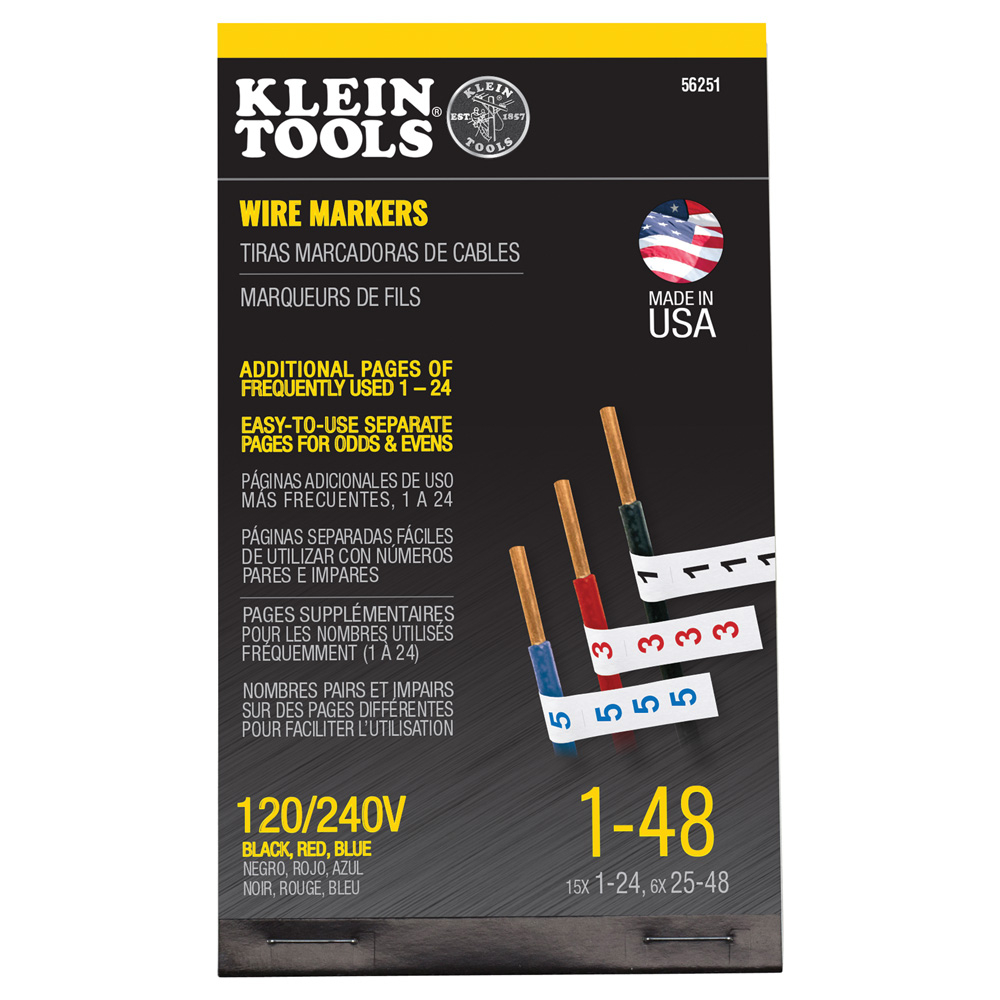 Klein Wire Marker Book, 120/240V 3 Phase 1-48 # 56251