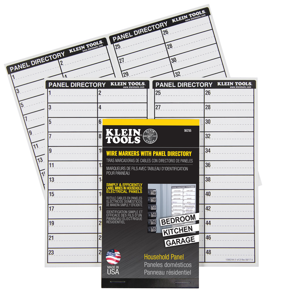 Klein Wire Markers, Household Electric Panel w/Directory # 56255