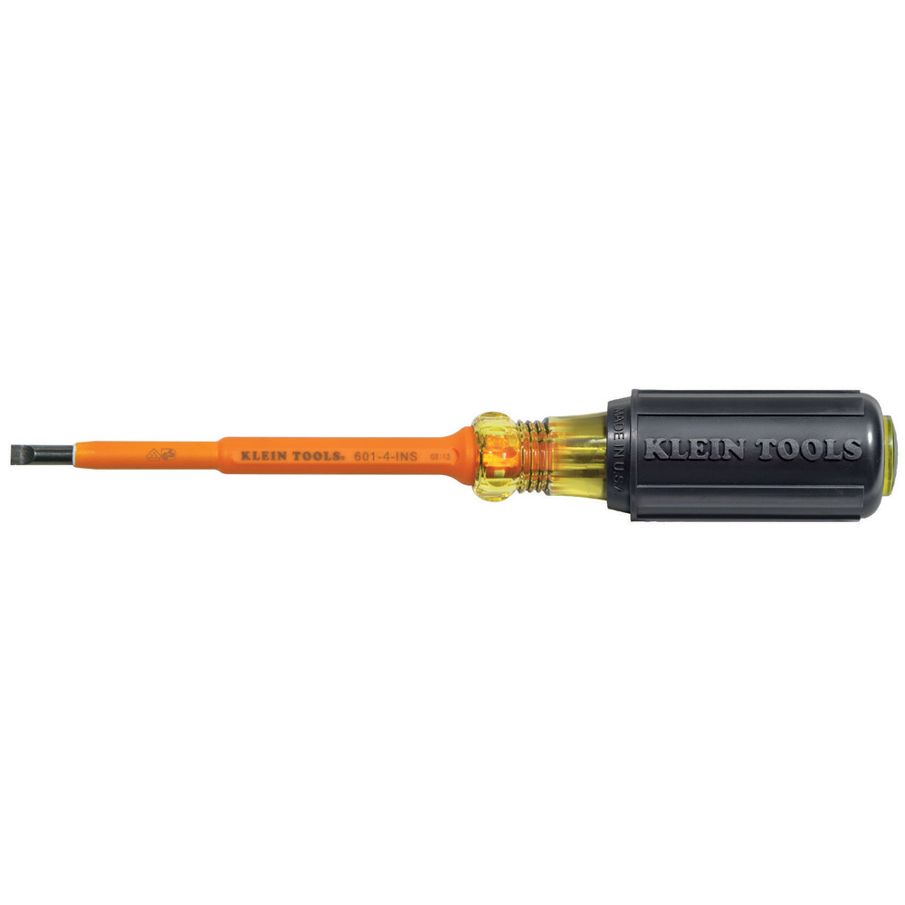 Klein Insulated Screwdriver, 3/16-Inch Cabinet, 4-Inch Round Shank # 601-4-INS