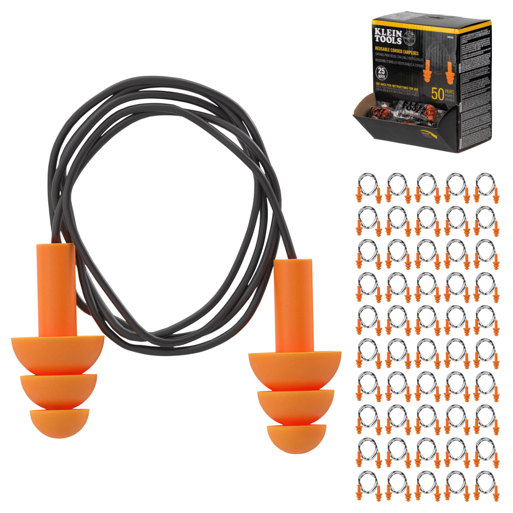 Klein Corded Earplugs, 50-Pair Dispenser Pack # 6050350