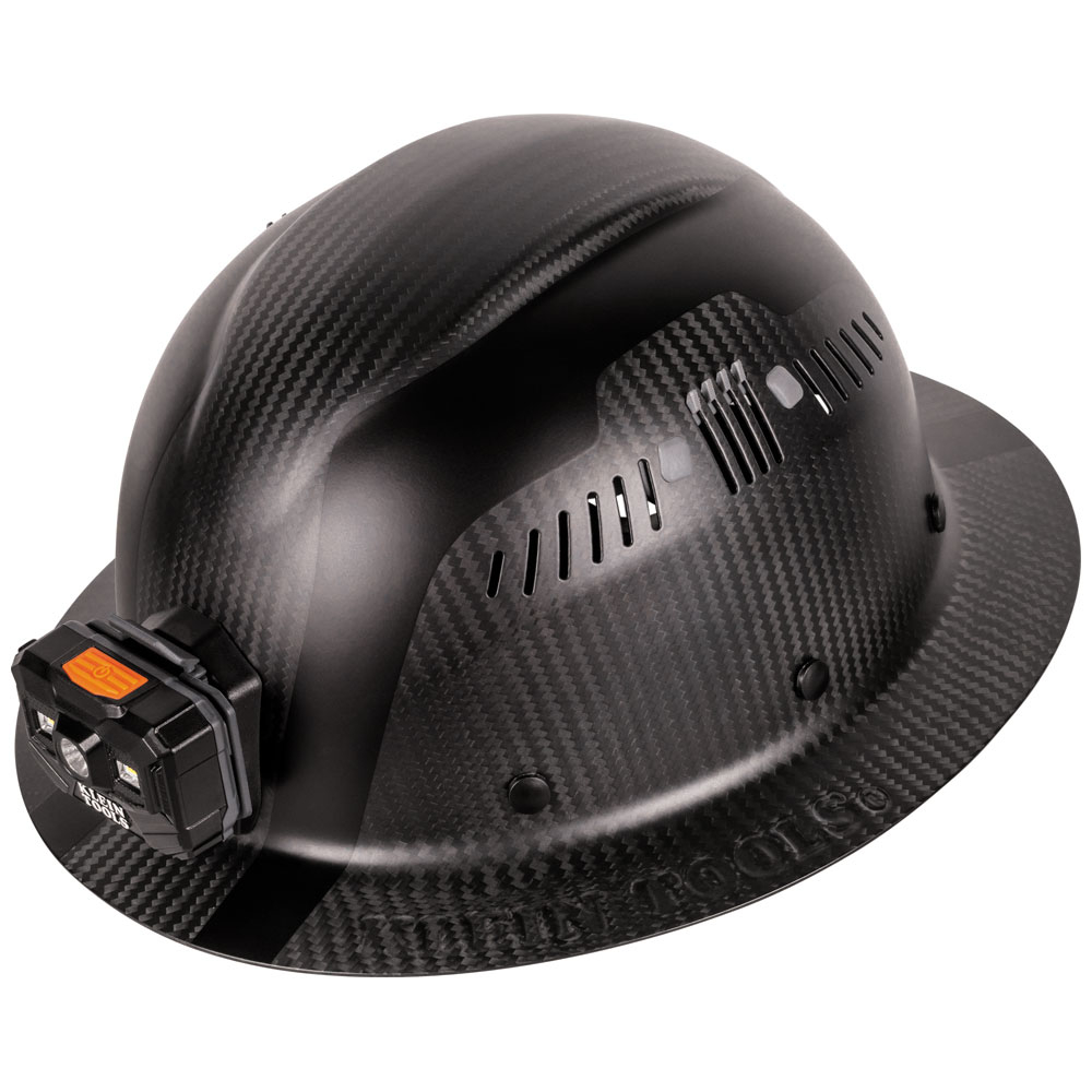 Klein Carbon Fiber Full Brim Hard Hat with Headlamp, Titan # 60512