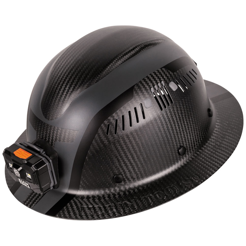 Klein Carbon Fiber Full Brim Hard Hat with Headlamp, Spartan # 60514