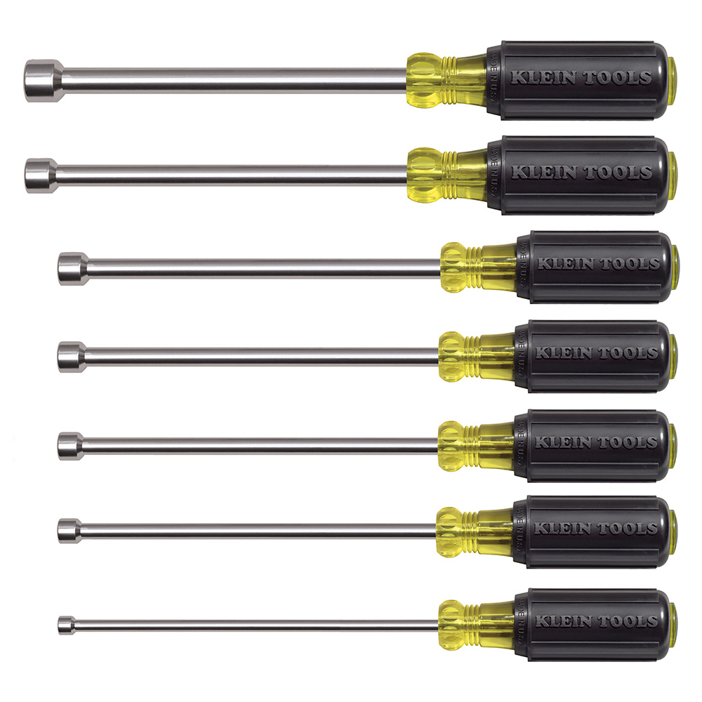 Klein Nut Driver Set, Magnetic Nut Drivers, 6-Inch Shafts, 7-Piece # 647M