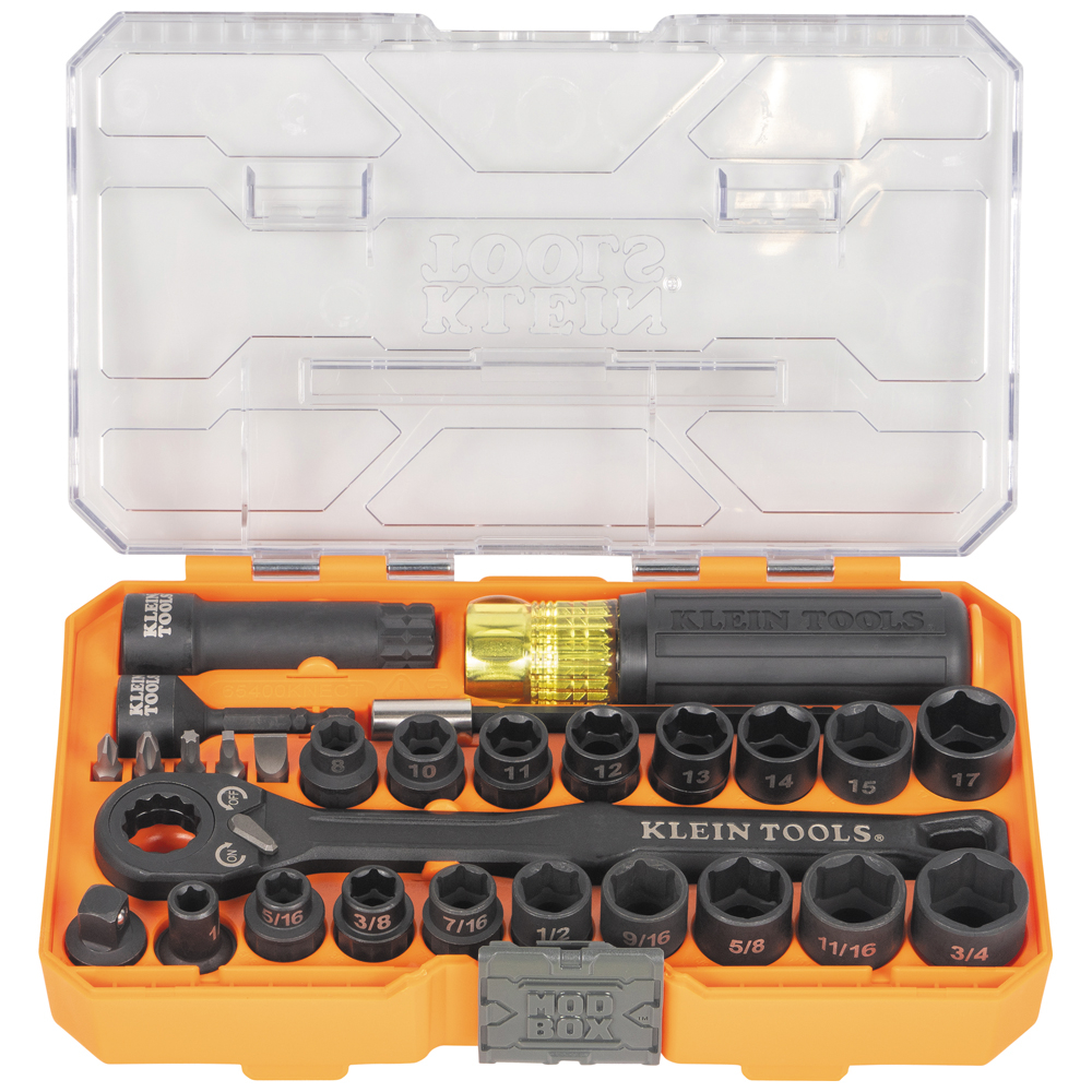 Klein KNECT Essential Pass Through Impact Socket Set, SAE, Metric, 28-Piece # 65400KNECT