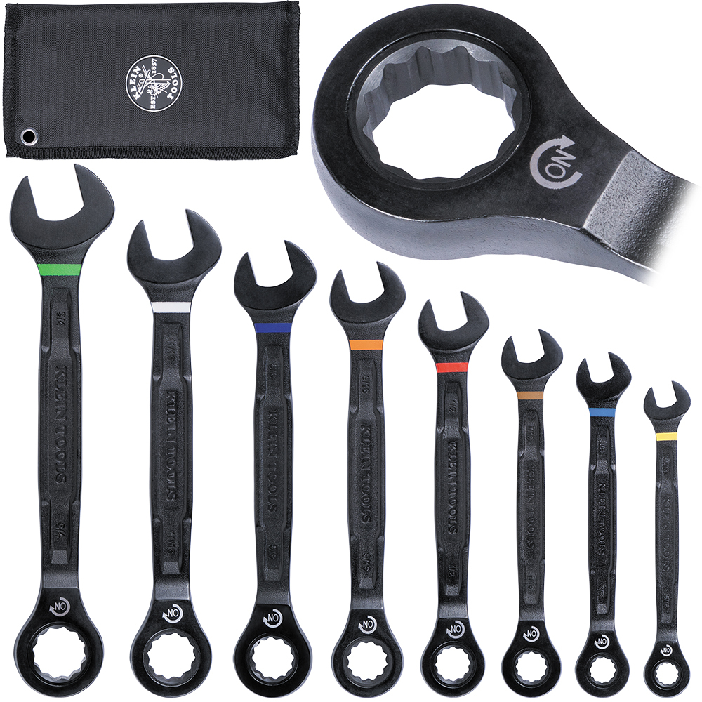Klein 90-Tooth Ratcheting Combo Wrench Set, SAE, 8-Piece # 69408G