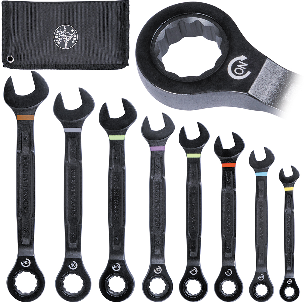 Klein 90-Tooth Ratcheting Combo Wrench Set, Metric, 8-Piece # 69408MG