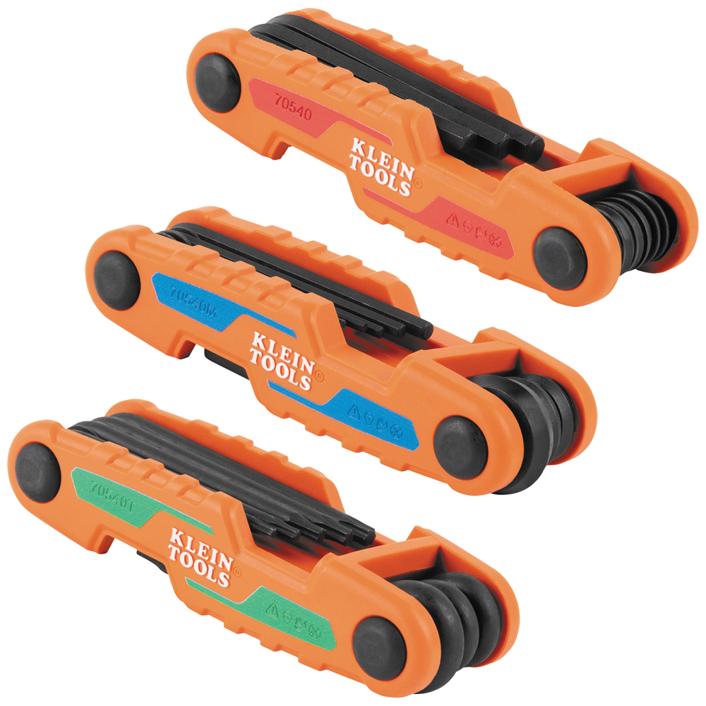 Klein Compact Folding Hex Key Set, 25-Key, SAE, Metric, Torx Sizes, 3-Piece # 70543