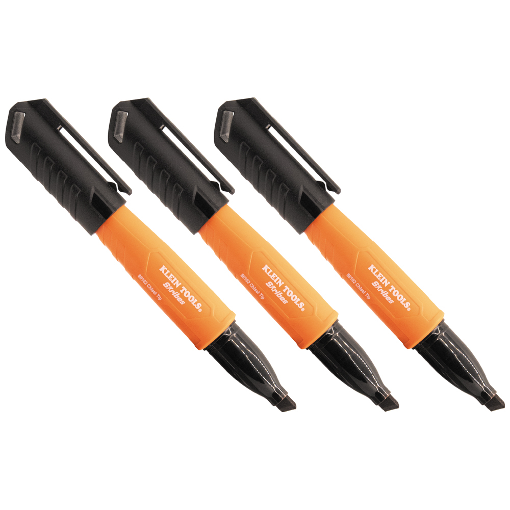 Klein Skribes Chisel Tip Permanent Markers, Black, 3-Pack # 861023