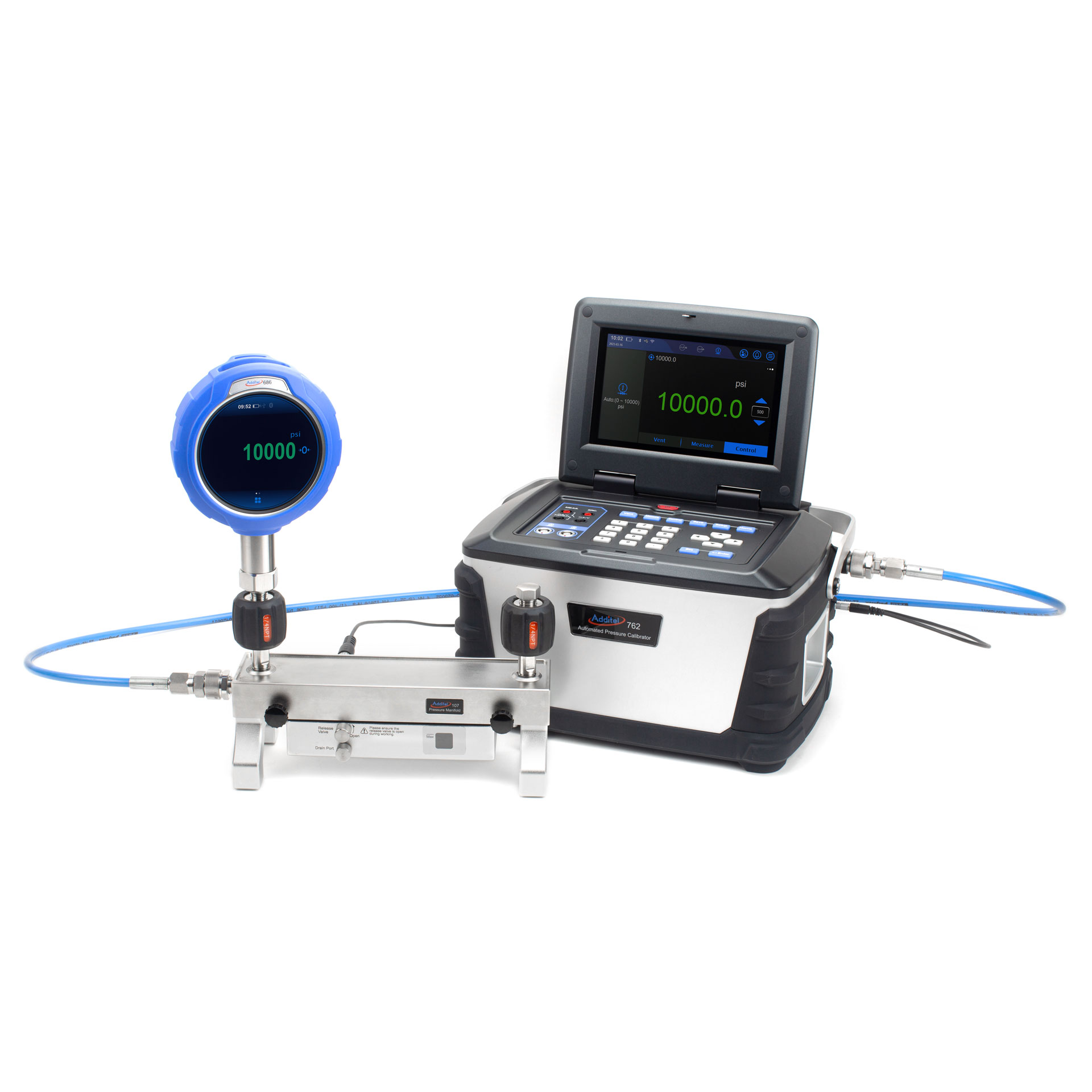 Additel ADT762W, Automated Pressure Calibrator, for Use with Water Including Two-Port Manifold, 0.01%FS, 0 Bar to 700 Bar, 1/2BSP F # ADT762W-01-GP10K-B2