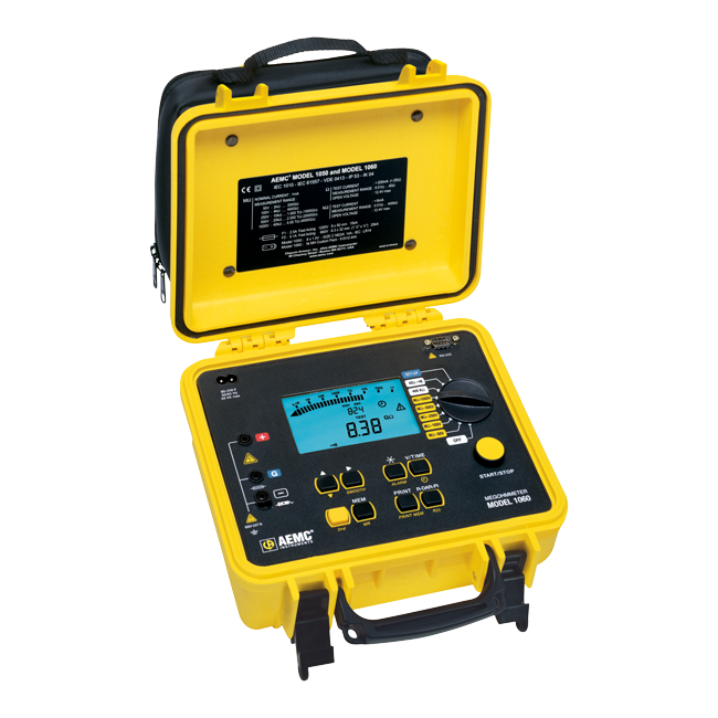 AEMC Instruments Megohmmeter Model 1060 (Digital, Analog Bargraph, Alarm, Timer, 50V, 100V, 250V, 500V, 1000V, Auto DAR/PI, Resistance, Continuity, RS-232 w/DataView Software, 128kB Memory) # 1060