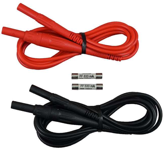 AEMC Instruments Lead - Set of 2, 6.5 ft. Color-Coded (Rd/Bk) Fused Leads (.63A) w/4mm Banana Plugs (Use with Clamp-on Meters, DMM'S, Hand- Held Megohmmeters) # 2139.74
