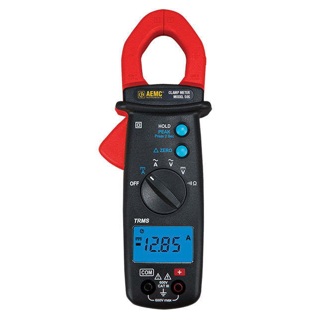 AEMC Instruments Clamp-on Meter Model 505 (TRMS, AC/DC, 400A AC/DC, 600V AC/DC, Ohms, Continuity) Rated 600V CAT III - Model 503 # 505