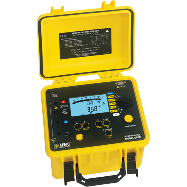 AEMC Instruments Megohmmeter Model 5050 (Digital, Analog Bargraph, Backlight, Alarm, Timer, 500V, 1000V, 2500V, 5000V, Auto DAR/PI/DD) # 5050