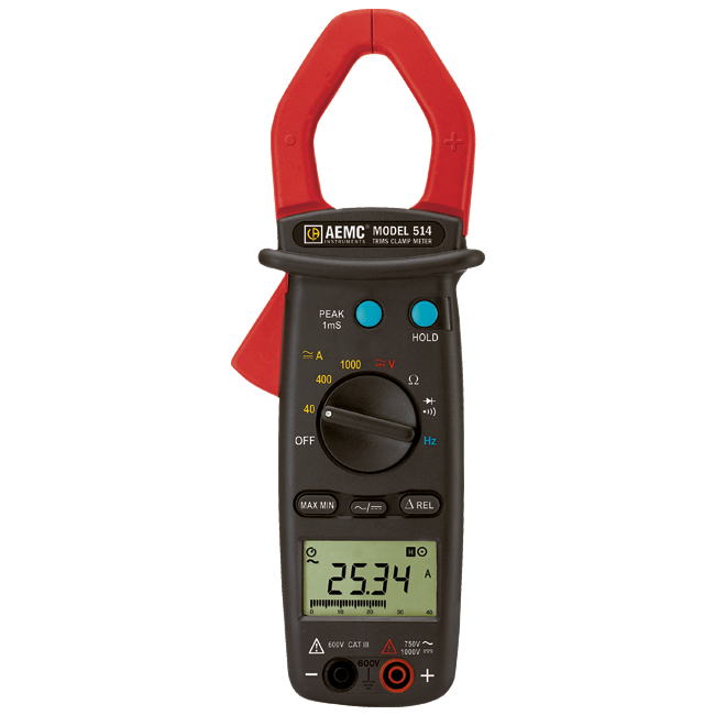 AEMC Instruments Clamp-on Meter Model 514 (AC/DC, TRMS, 1000A AC/DC, 750V AC / 1000V DC, Hz, Ohms, Continuity) # 514