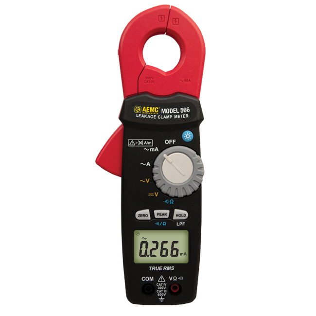AEMC Instruments TRMS Clamp-on Leakage Current Meter Model 566 (6mA, 60mA, 600mA, 6A, 60A, 600V AC/DC, Ohms, Continuity) - Model 565 # 566