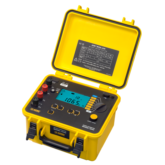 AEMC Instruments Micro-Ohmmeter Model 6240 (10A, Instantaneous, Continuous, Multiple Test, Includes 10A Kelvin Clips, DataView Kelvin Probes & Software) # 6240