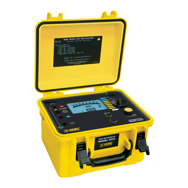 AEMC Instruments Megohmmeter Model 6505 (Digital, Analog Bargraph, Backlight, 500V, 1000V, 2500V, 5000V, Auto DAR/PI) # 6505