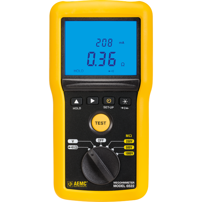 AEMC Instruments Megohmmeter Model 6522 (Digital w/Analog Bargraph, 250V, 500V, 1000V, Continuity, V) # 6522