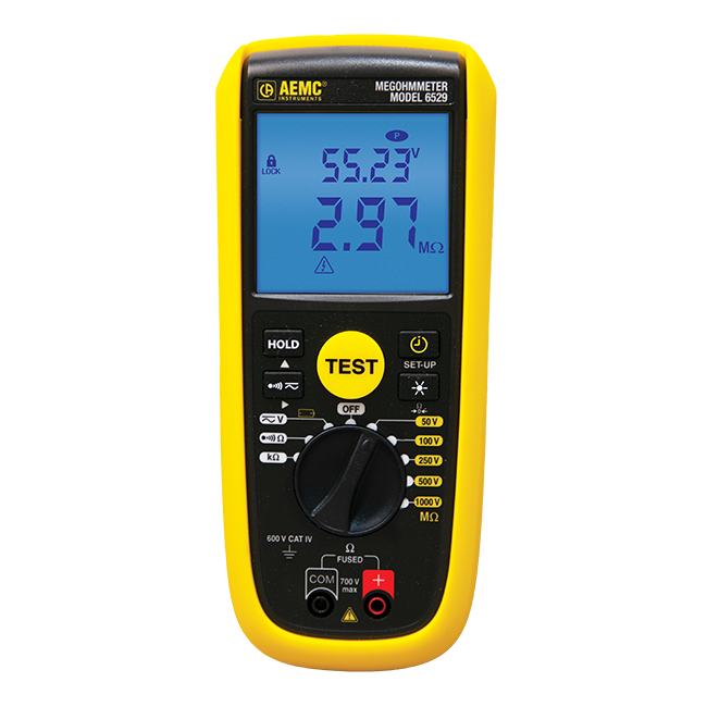 AEMC Instruments Megohmmeter Model 6529 (Digital, 50V, 100V, 250V, 500V, 1kV, 420kΩ, V, Continuity, Alarm, Timer, PI/DAR) # 6529