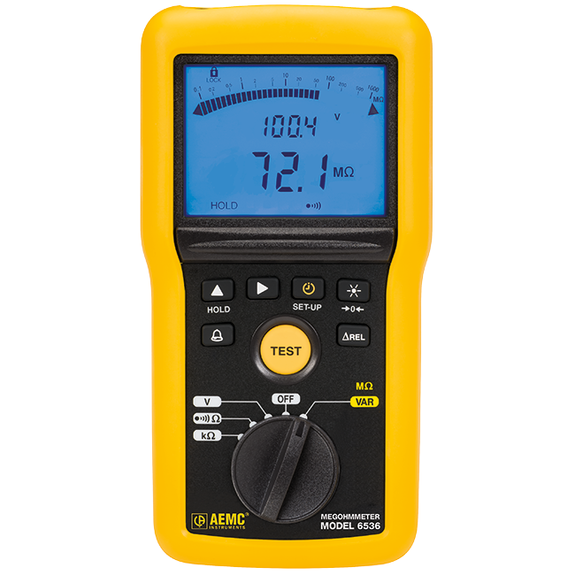 AEMC Instruments Megohmmeter Model 6536 (Digital w/Analog Bargraph, Alarm, Variable 10V to 100V, Ohm, Continuity, V, kΩ) # 6536