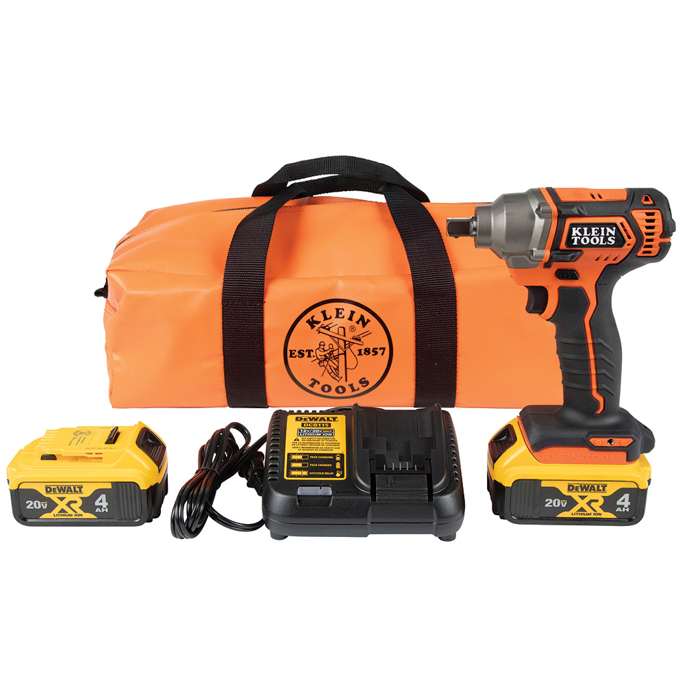 Klein Battery-Operated Compact Impact Wrench, 1/2-Inch Detent Pin, Full Kit # BAT20CW1