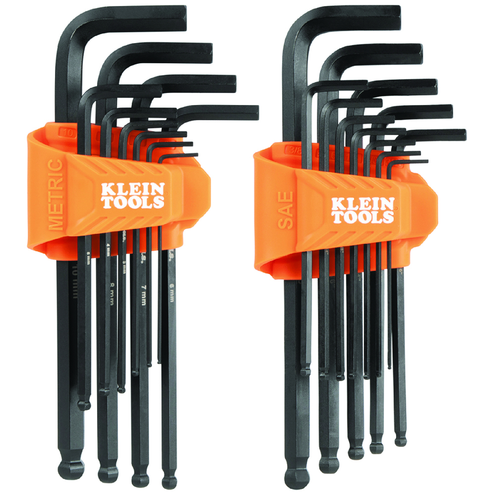 Klein Long Ball End Hex Key Set, SAE and Metric, 22-Piece # BLS22