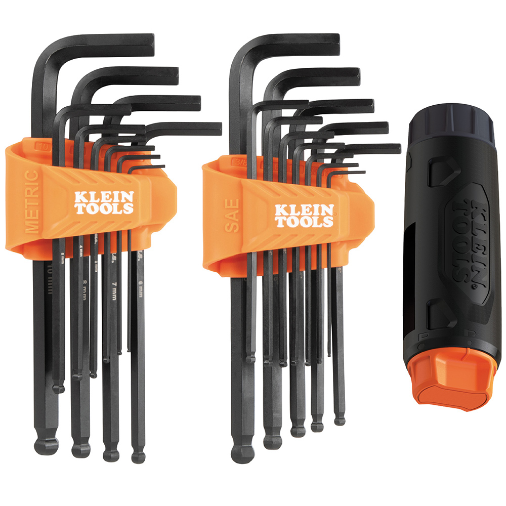 Klein Long Ball-End Hex Key Set with Handle, SAE and Metric, 22-Piece # BLS22H