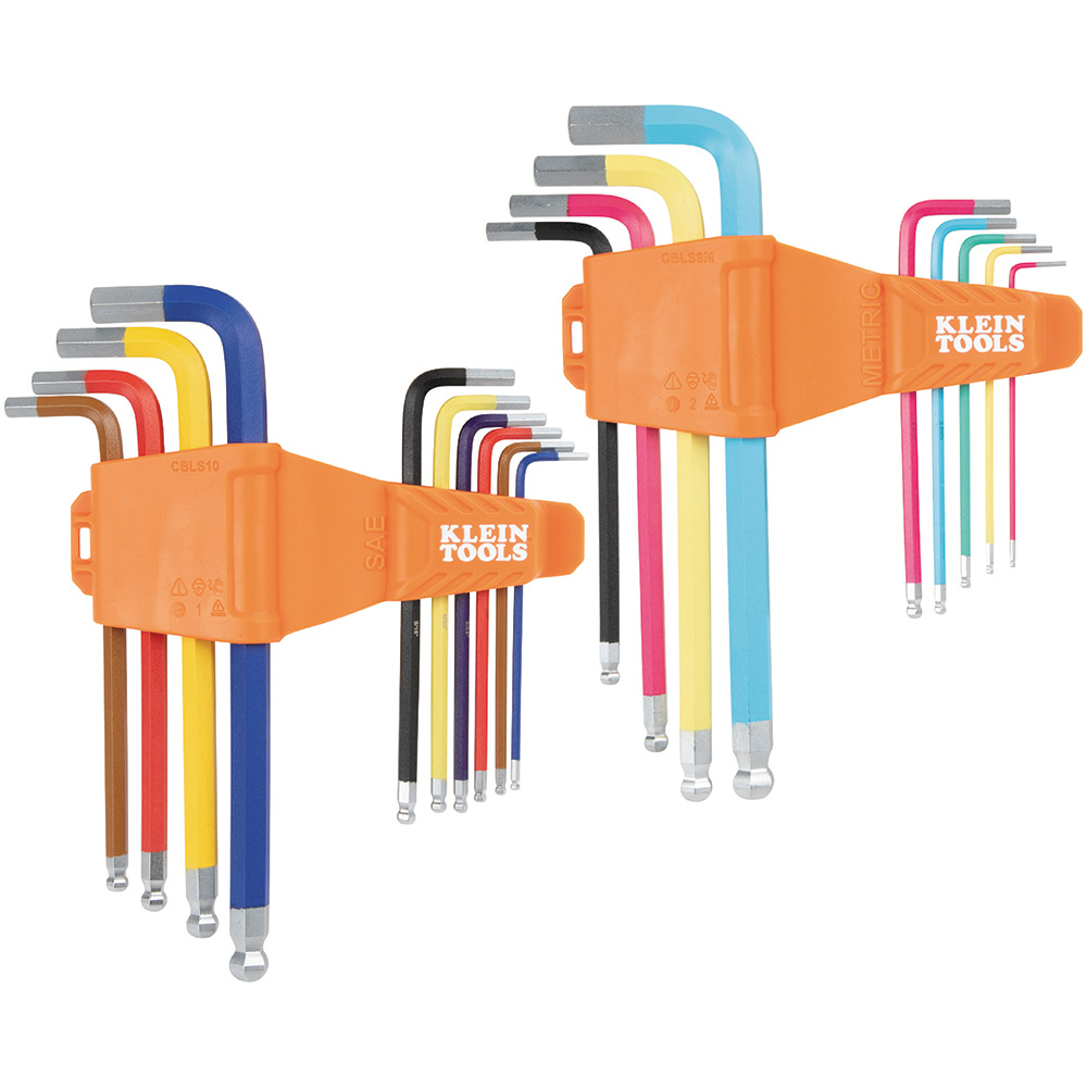 Klein Powder Coated Long Ball End Hex Key Set, SAE and Metric, 19-Piece # CBLS19