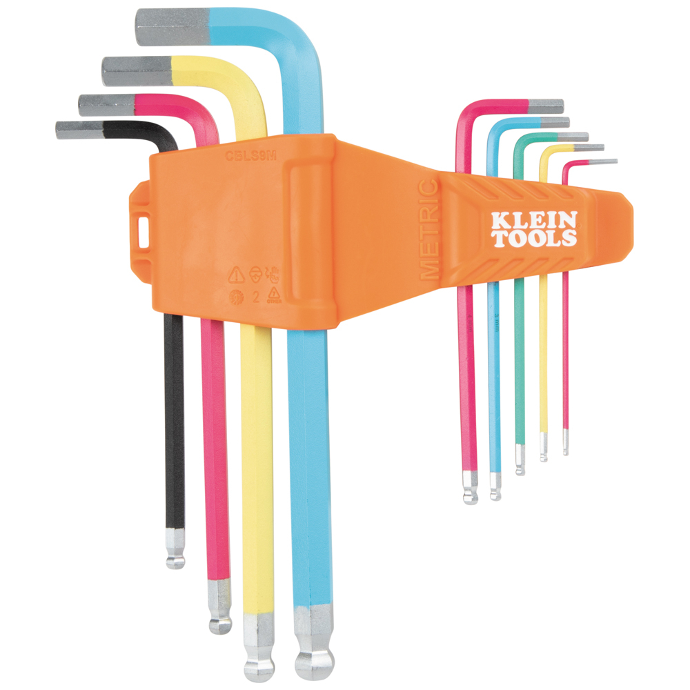 Klein Powder Coated Long Ball-End Hex Key Set, Metric, 9-Piece # CBLS9M