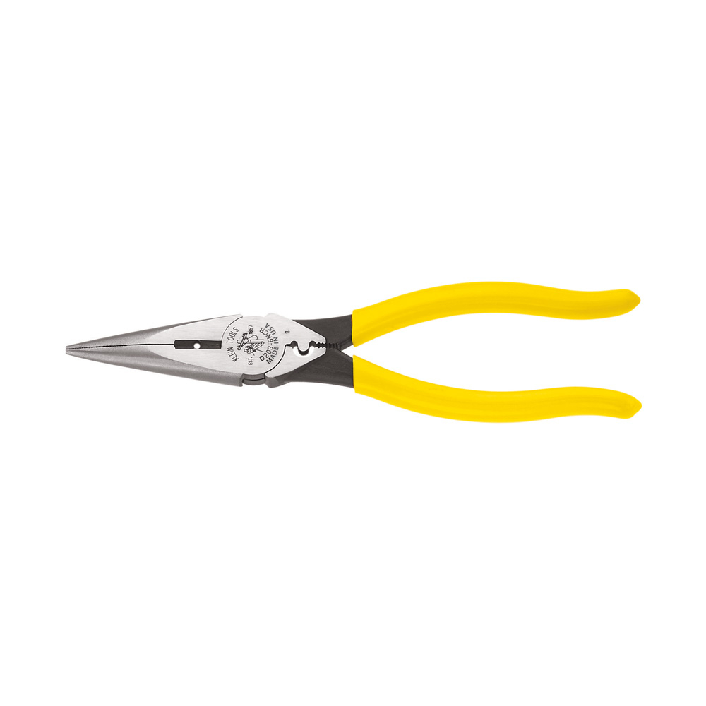 Klein Pliers, Needle Nose Side Cutters with Stripping and Crimping, 8-Inch # D203-8NCR