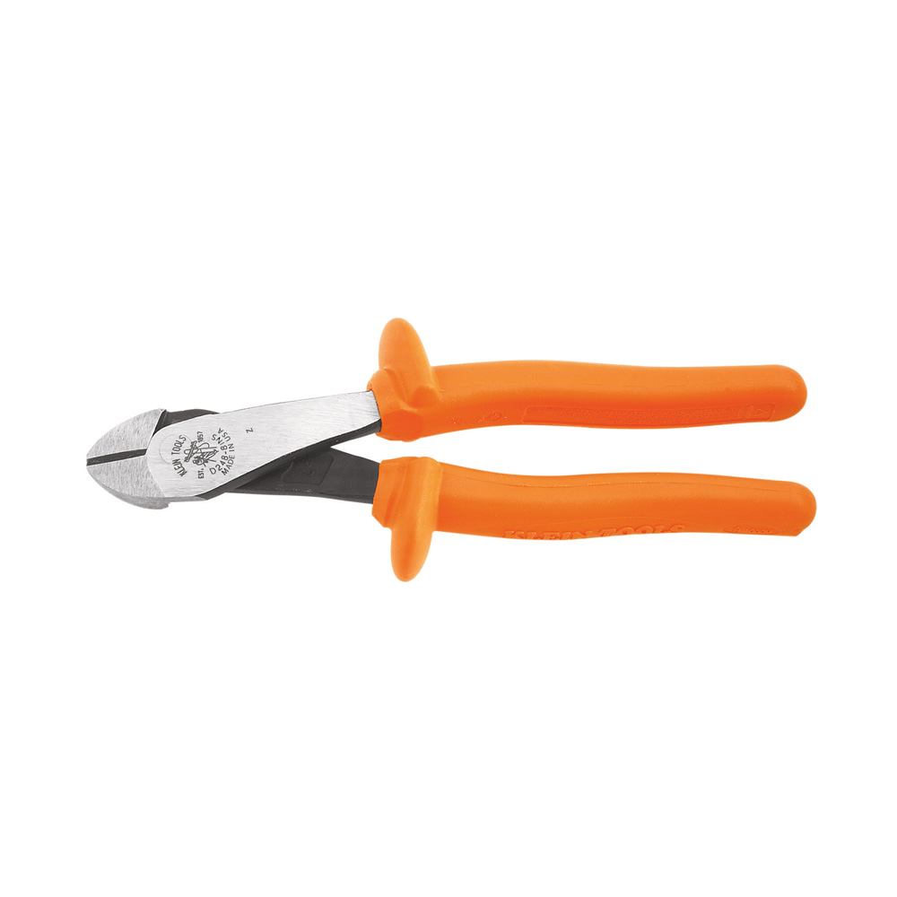Klein Diagonal Cutting Pliers, Insulated, High-Leverage, Angled Head, 8-Inch # D248-8-INS
