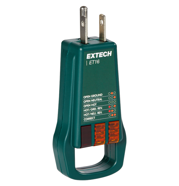 Extech ET16 Receptacle Tester for Type B Electrical Outlets (110-125 VAC, 50/60 Hz) # ET16