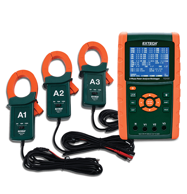 Extech PQ3450-12 1200A 3-Phase Graphical Power Analyzer/Datalogger Kit # PQ3450-12
