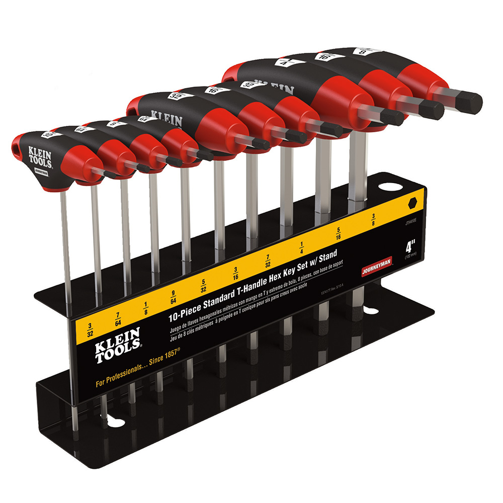 Klein Hex Key Set, SAE T-Handle, 4-Inch, with Stand, 10-Piece # JTH410E