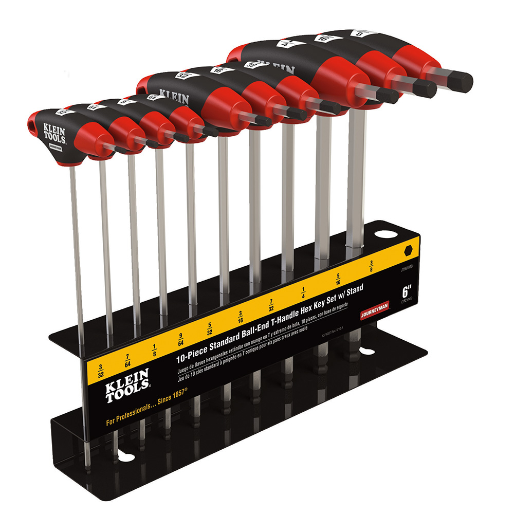 Klein Hex Key Set, SAE Ball-End T-Handle, 6-Inch, with Stand, 10-Piece # JTH610EB
