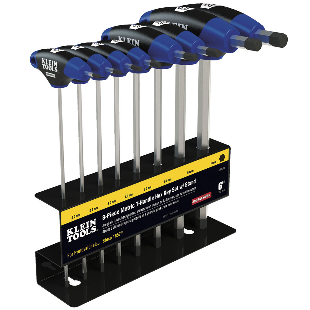 Klein Hex Key Set, Metric, Journeyman T-Handle, 6-Inch with Stand, 8-Piece # JTH68M