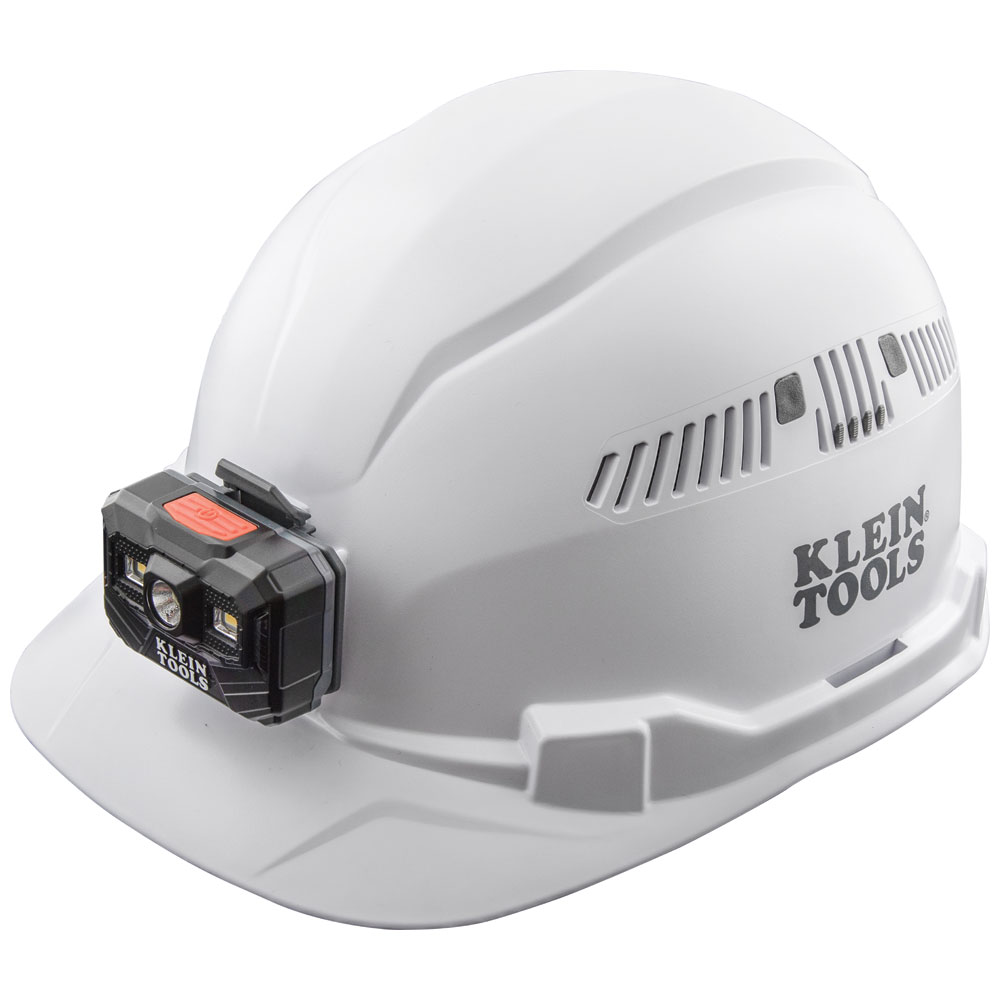 Klein Hard Hat, Vented, Cap Style with Rechargeable Headlamp, White # 60113RL