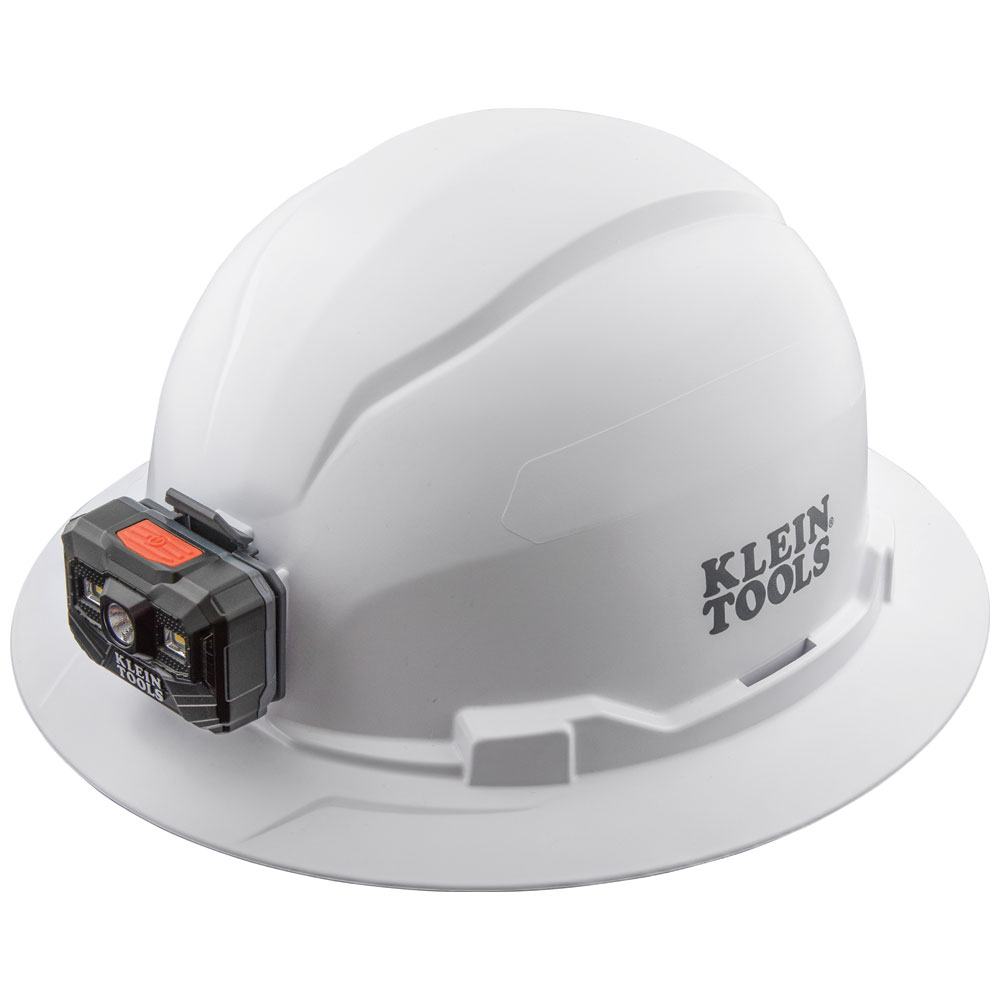 Klein Hard Hat, Non-Vented, Full Brim with Rechargeable Headlamp, White # 60406RL