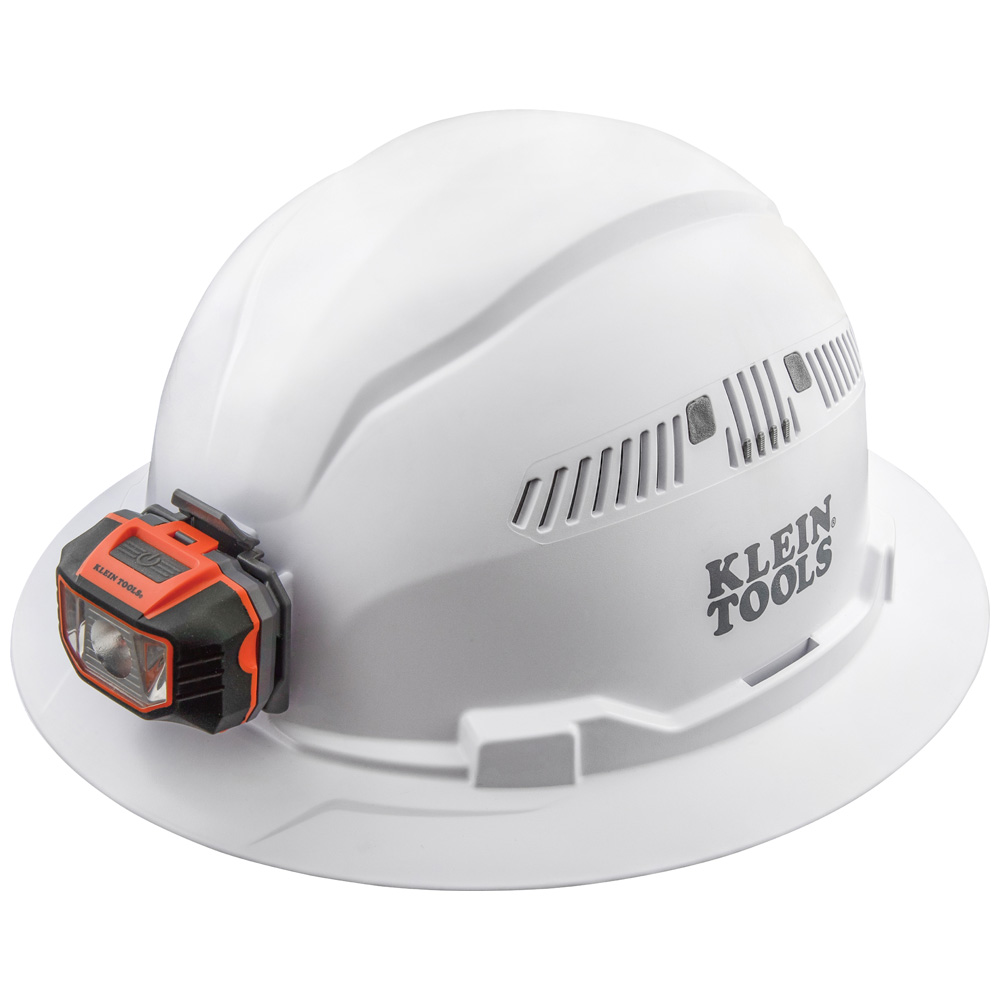 Klein Hard Hat, Vented, Full Brim with Headlamp, White # 60407