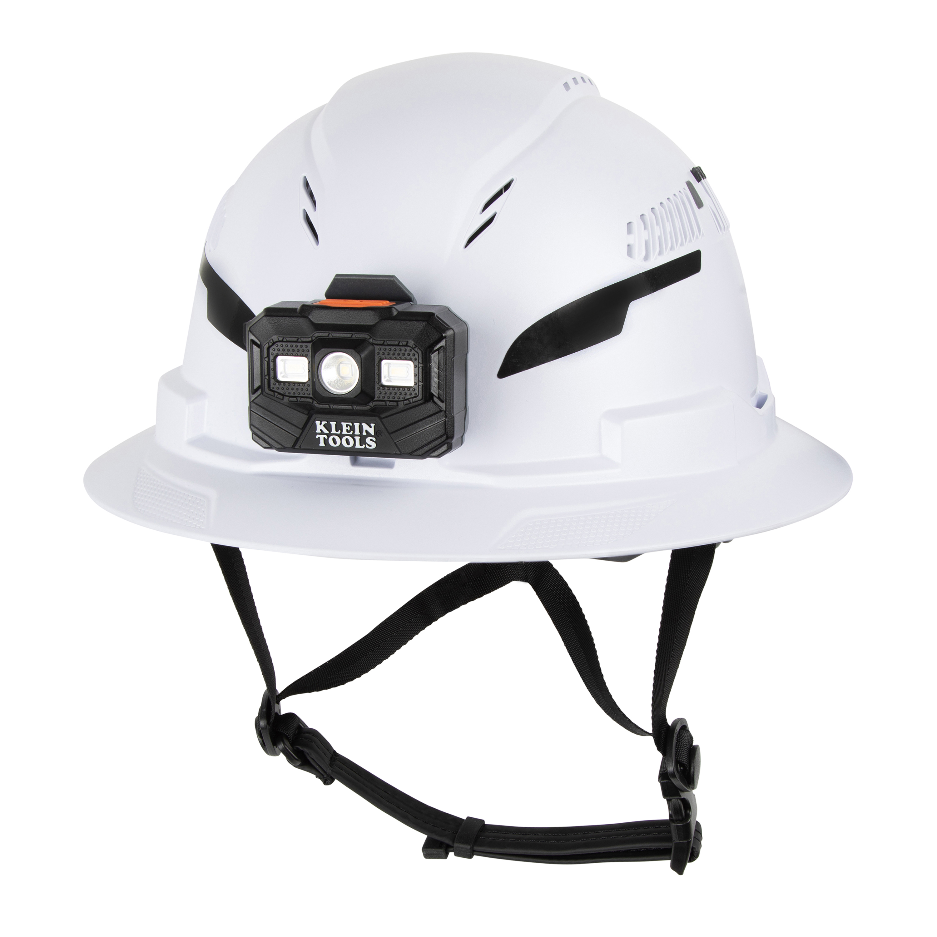 Klein Type-2 Hard Hat, Vented Full Brim with Rechargeable Headlamp, White # 60407T2RL