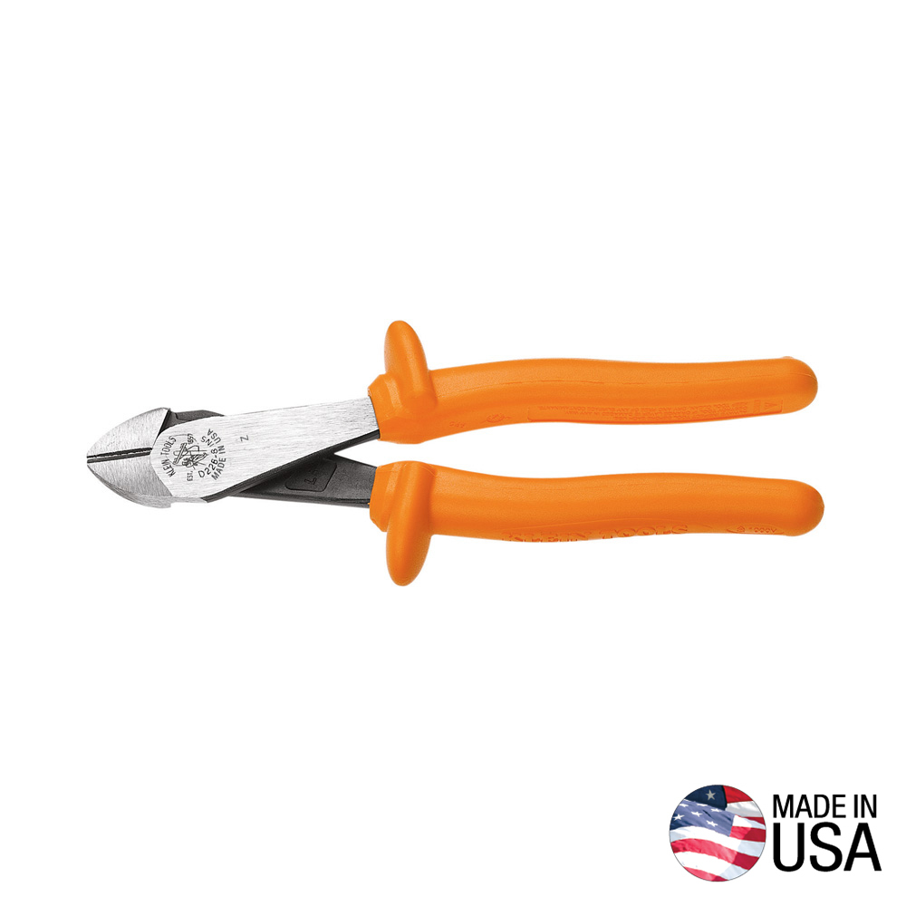 Klein Diagonal Cutting Pliers, Insulated, Heavy-Duty, Angled Head, 8-Inch # D2000-48-INS