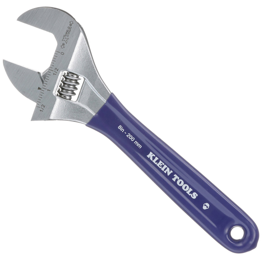 Klein Adjustable Wrench, Extra-Wide Jaw, 8-Inch # D509-8