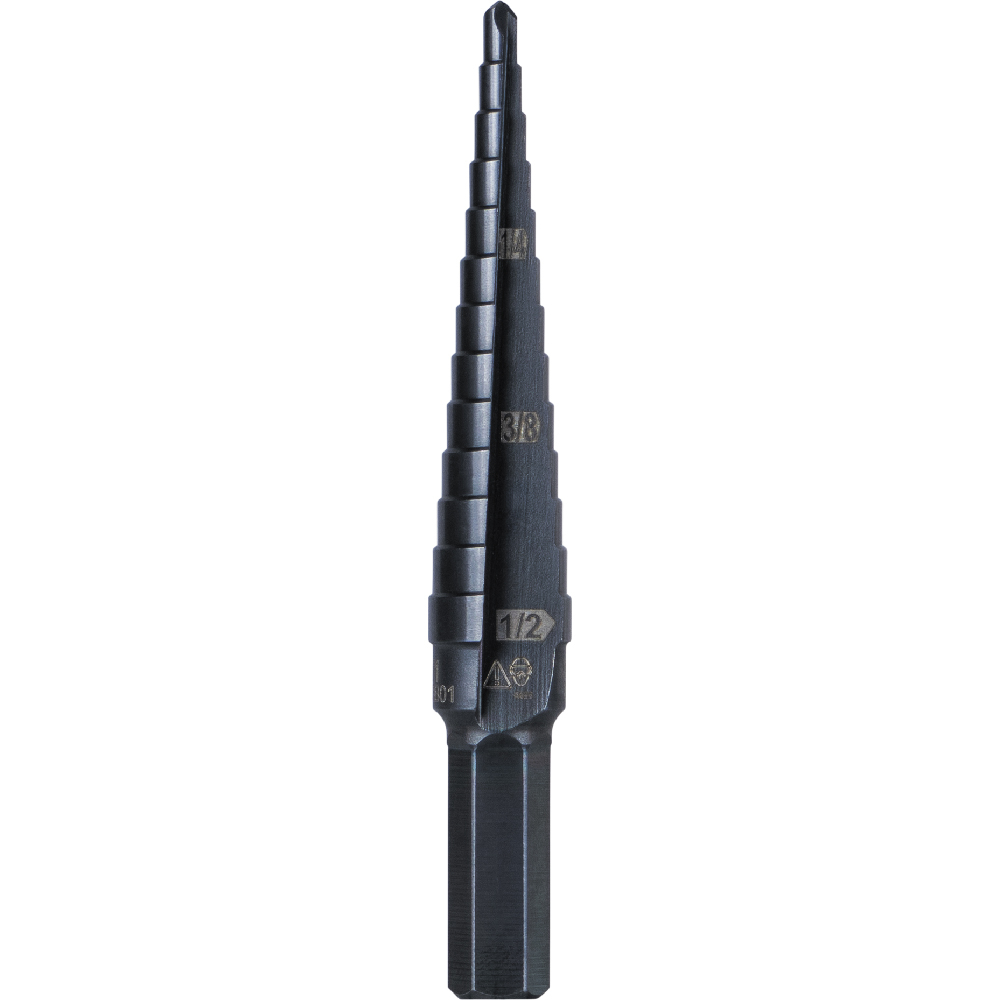 Klein 13-Step Drill Bit, 3/8-Inch Hex, Double Straight Flute, 1/8-Inch to 1/2-Inch # KTSB01